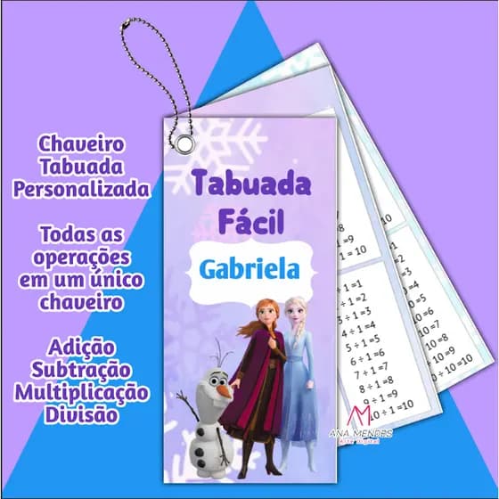 CHAVEIRO TABUADA 4 OPERAÇÕES FROZEN (PERSONALIZADA)
