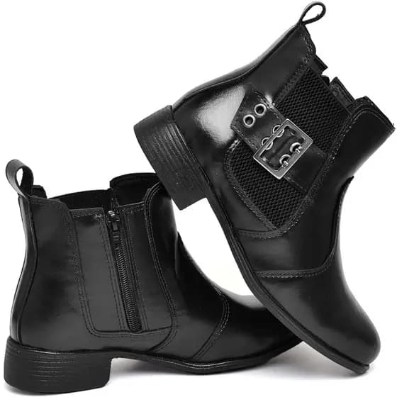 Bota Coturno Feminina Cano Curto Médio Salto Baixo Fivela Botina Elegante Rodeio Zíper Preto Marrom