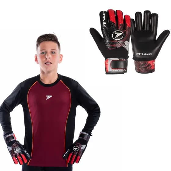 Kit Camisa Goleiro Manga Longa Infantil + Luva de Goleiro Poker Futebol Futsal
