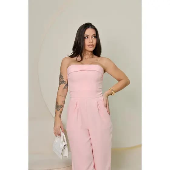 Macacão Feminino Pantalona Tomara Que Caia Alfaiataria Elegante Festa