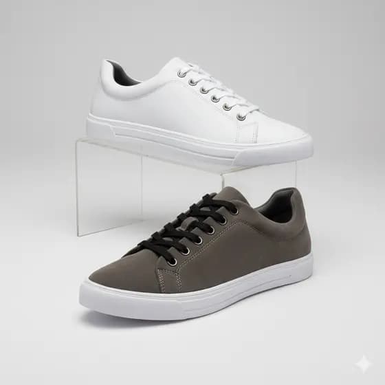 Kit 2 Pares Tênis Masculino Casual Branco Cinza Confortavel Sola Reta Sapatenis Couro Esporte Fino