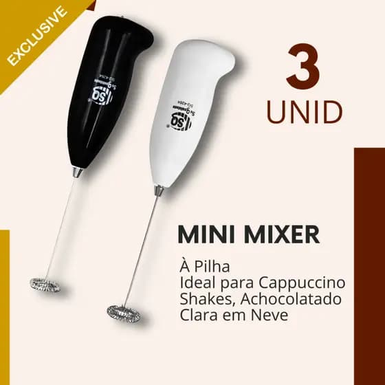 Mini Mixer Portatil Kit 1, 2 ou 3 Misturador Batedor para Clara de Ovos Capuccino Bebidas