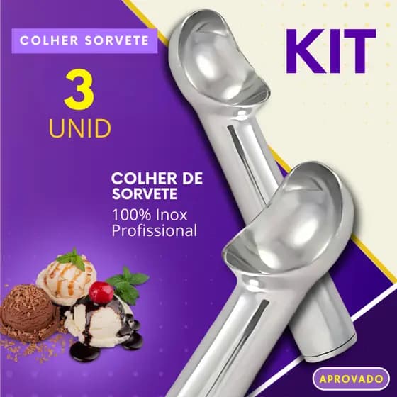 Colher de Sorvete 1,2 ou 3 Peças Gelato Pegador de Sorvete e Açaí Profissional Concha Sorveteria