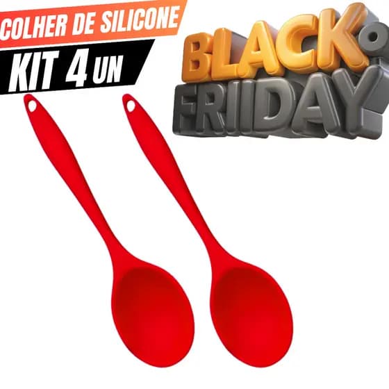 Kit Utensilios 04 Colher de Silicone 27cm Colheres Grande Resistente Premium Para Casa Restaurante Buffet