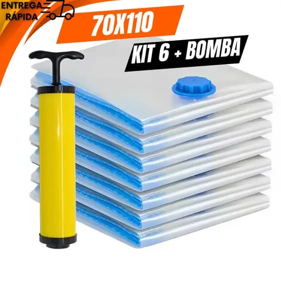 Kit 6 Saco a Vacuo 70x110 Organização de Roupas Mala Viagem Guarda Roupa + Bomba Manual Oferta