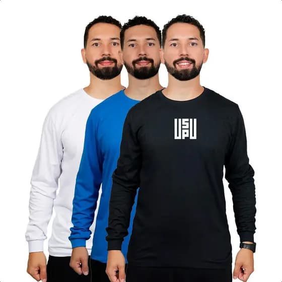 Kit 3 Camisa Manga Comprida De Frio Inverno Algodão Premium