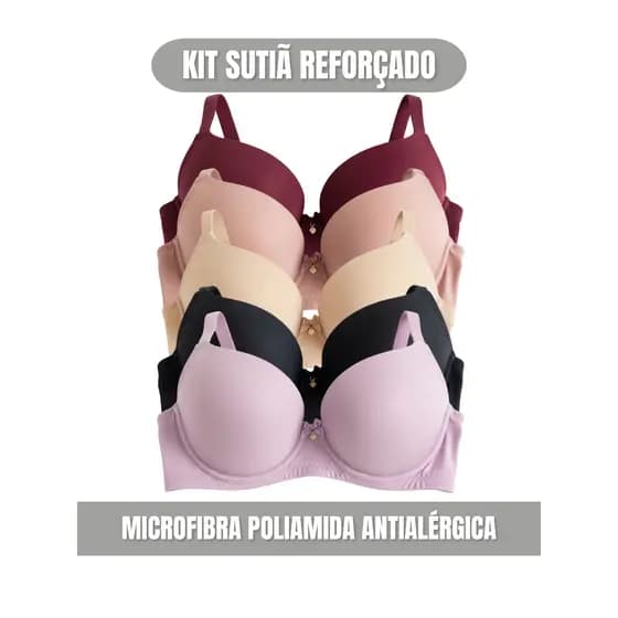 KIT SUTIÃ BÁSICO PREMIUM DE POLIAMIDA BASE DUPLA REFORÇADO