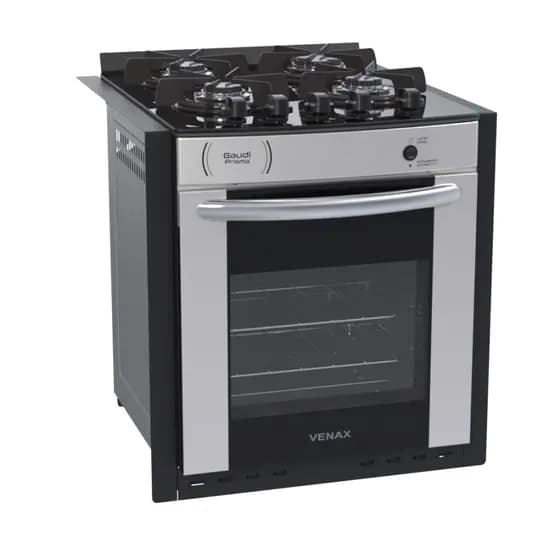 Fogão de Embutir Venax Gaudi Prisma Vitreo Bl 4 Bocas Gas Glp Inox