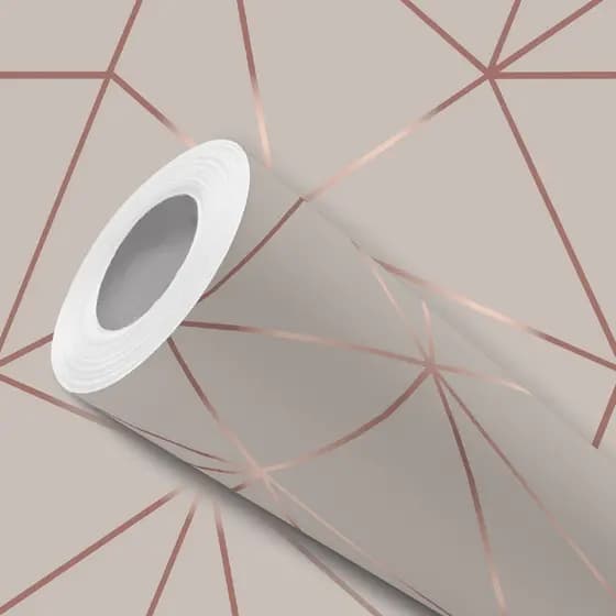 Papel de Parede Adesivo Nude Triângulos Rose Gold Fácil Instalação