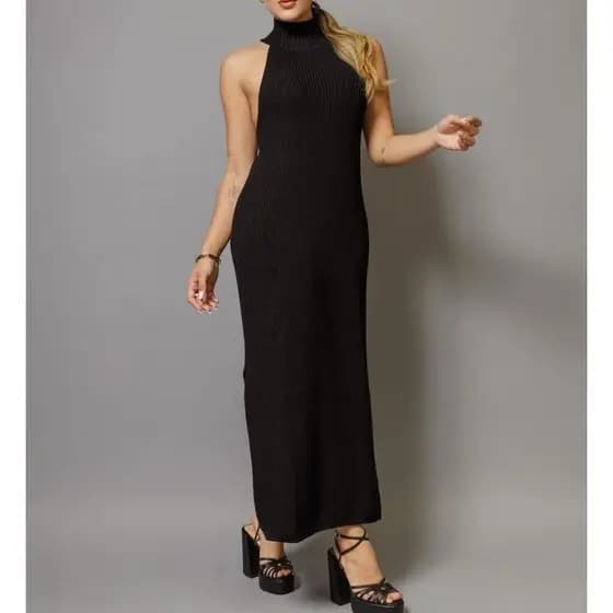 Vestido Garrafinha Cava Americana Tricot / Vestido Garrafinha Cavado Trico / Vestido Tricot Canelado