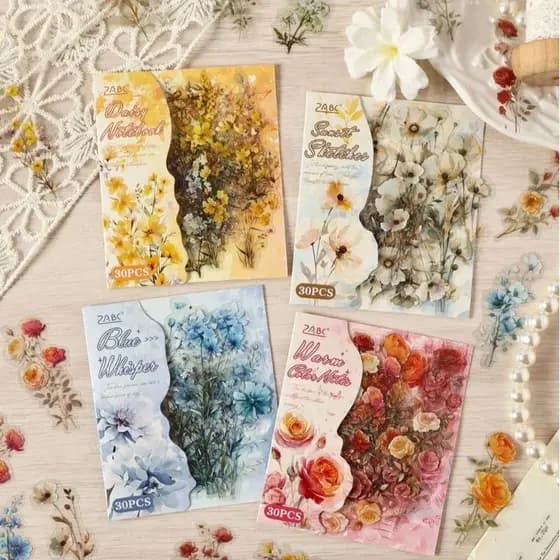 30 adesivos flores delicadas pvc transparente scrapbook, bullet journal, planner, agenda, decorar
