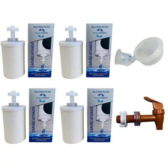 Kit Filtro De Barro Vela Carvão Ativado + Torneira E Boia Dosadora