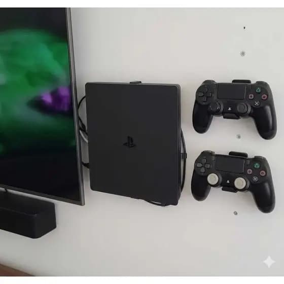 Kit Suporte De Parede Para Ps4 + 2 Suportes Para Controle