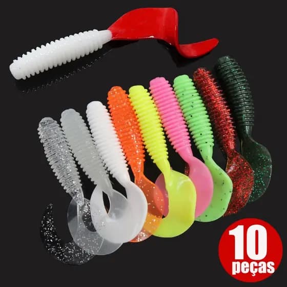 10 Peças/Lote Isca Artificial De Pesca Macio 70mm Verme Jigging Acessório Para Baixo