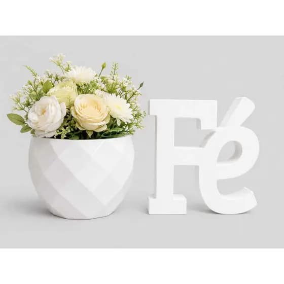 PALAVRA FÉ DECORATIVA + VASO GEOMÉTRICO MODERNO