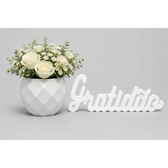PALAVRA GRATIDÃO DECORATIVA + VASO GEOMÉTRICO MODERNO