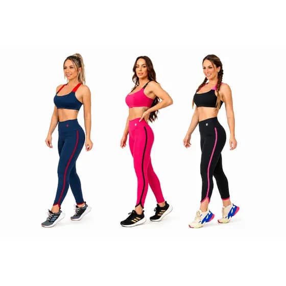 Kit 3 Conjunto Feminino Manalinda Viés Fitness Top e Legging Academia Conforto Zero Transparência