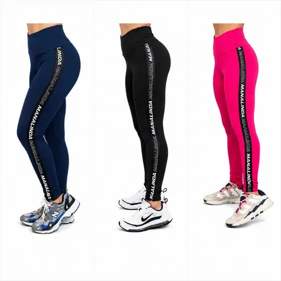 Kit 3 Legging Feminina Manalinda Fitness Academia Liso Treino Conforto Ginástica Zero Transparência