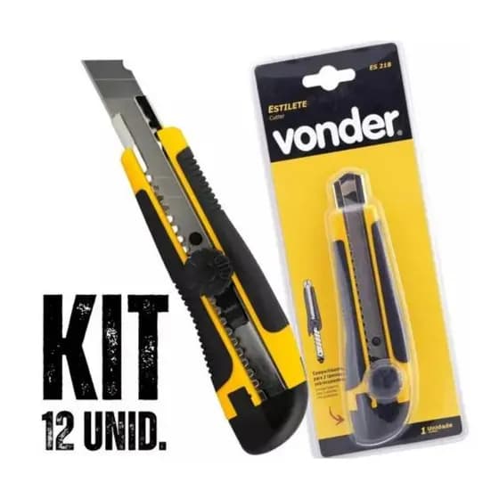 Kit 12 unidades Estilete Profissional Emborrachado Com Trava 18mm