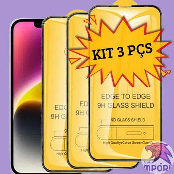 KIT 3 Peliculas IPhone de Vidro 3D/9D IPhone 11 XR 13 14 15 Pro Max 11 Pro Max Xs 16 Pro Max