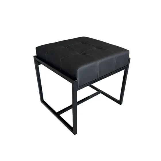 Puff Banqueta Quadrado Capitone Macio Couro Preto Impermeavel Conforto 49cm