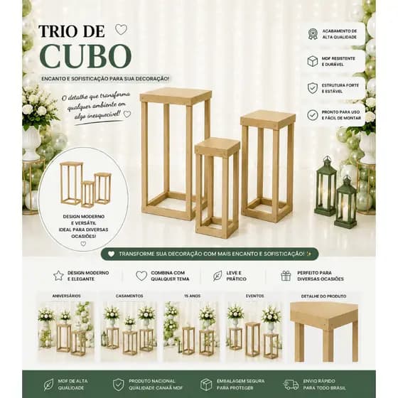 Trio de Cubos em MDF pegue monte festas