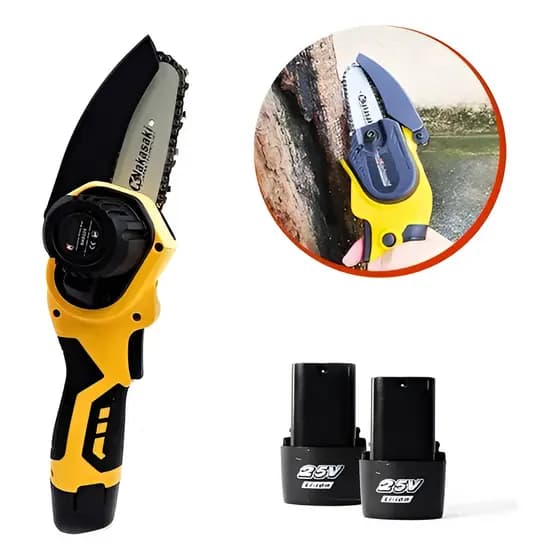Mini Motosserra Bateria Nakasaki 25V Lítio Bivolt 800W Amarelo Portátil