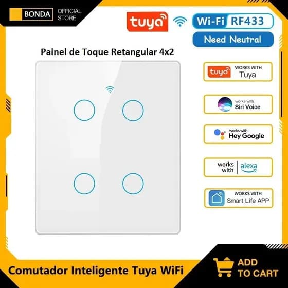 Tuya WiFi Smart Touch Switch Luz, (4x2 - 1-2-3-4) (4x4 - 6) Gang, C5, remoto ligado e desligado Luz, Alexa, Google Home