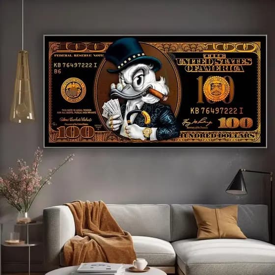 Quadro Decorativo Tio Patinhas Nota de 100 Dólares Estilo Pop Art