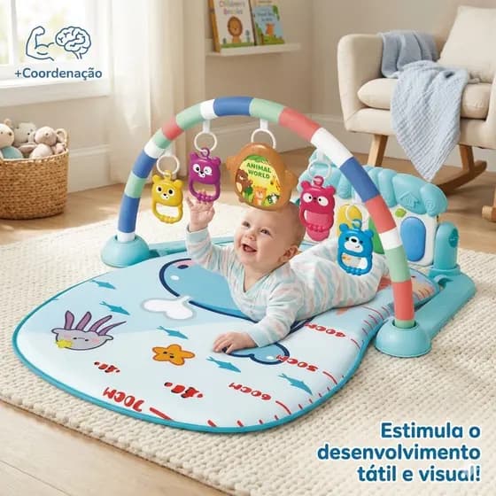 Tapete de Atividades Bebê Musical com Piano Interativo e Brinquedos Removíveis - Certificado INMETRO