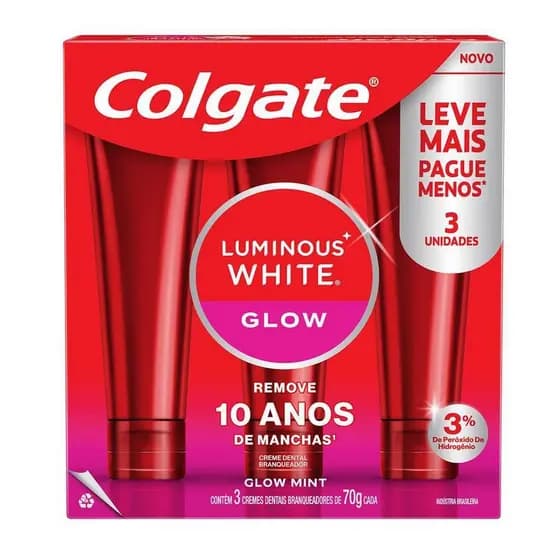 Creme Dental Para Clareamento Colgate Luminous White Glow 70g 3un