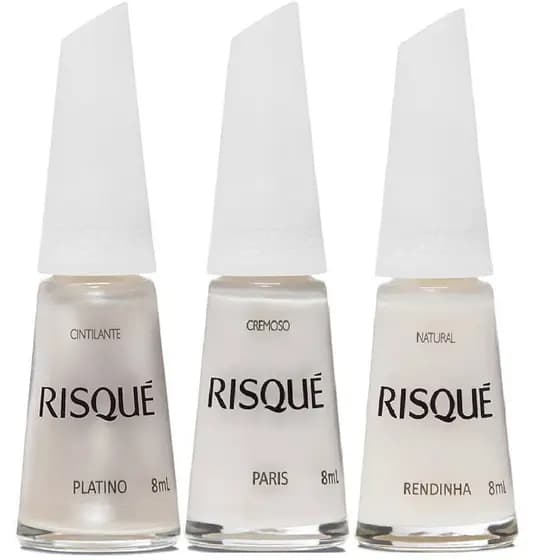 3 Esmaltes Risque 8ml Perfeito para Francesinha Rendinha/Paris/Platino