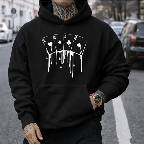 Moletom Poker Baralho Ás Estampado Canguru Flanelado Casual Streetwear Blusa de Frio Unissex Premium