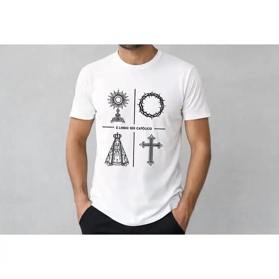 Camiseta Masculina Estampada Religiosa Qualidade Premium Algodão Não Encolhe Costura Ombro - Ombro