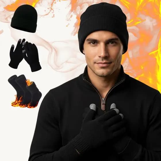 Kit Inverno Touca Preta Luva Touch Screen e Meia T茅rmica Unissex Masculino Feminino