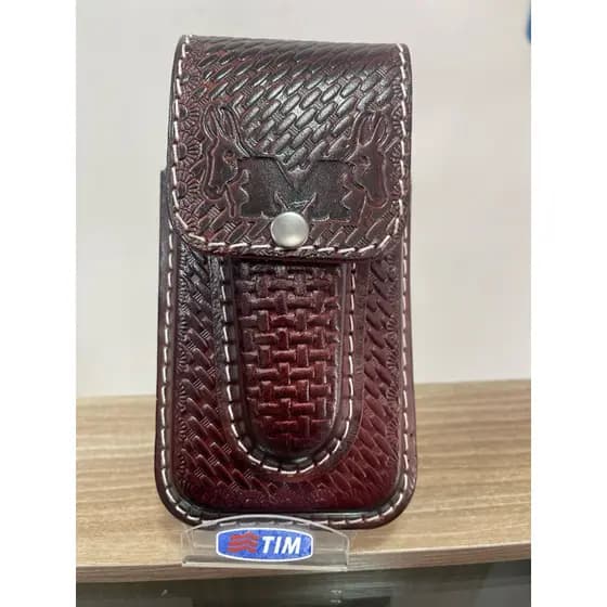 Porta Celular de Couro com porta canivete - Produto Artesanal
