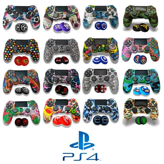 Capa PS4 + PAR DE GRIP de Silicone Especial para Controle Case Proteção Dualshock Playstation Estampada