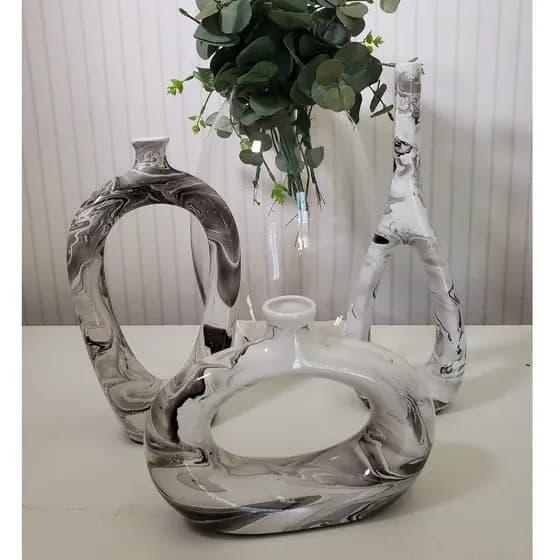 Decoração Kit 3 Trio vaso decorativo decoracao sala enfeite mesa centro rack vasos decorativos para aparador de cerâmica enfeites dupla para sala decoracao de mesa