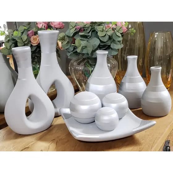 Kit 9 Peças enfeites para rack sala decoracao mesa vasos decorativos vasinhos cores fosco acabamento