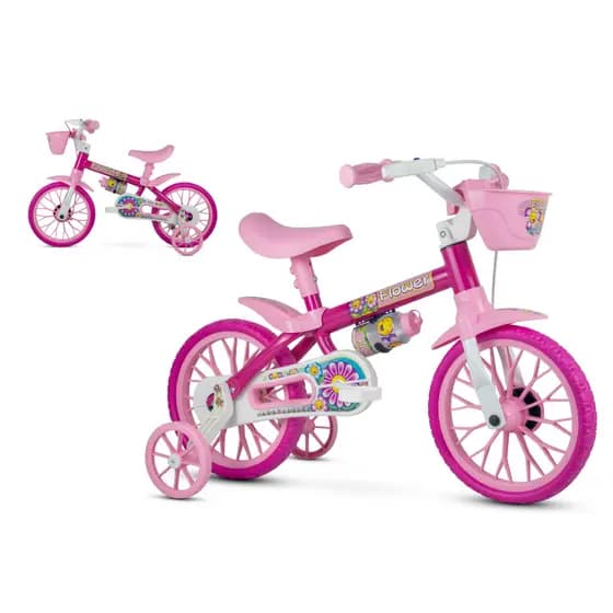 Bicicleta Rosa Nathor Flower Infantil Aro 12 Menina Cestinha