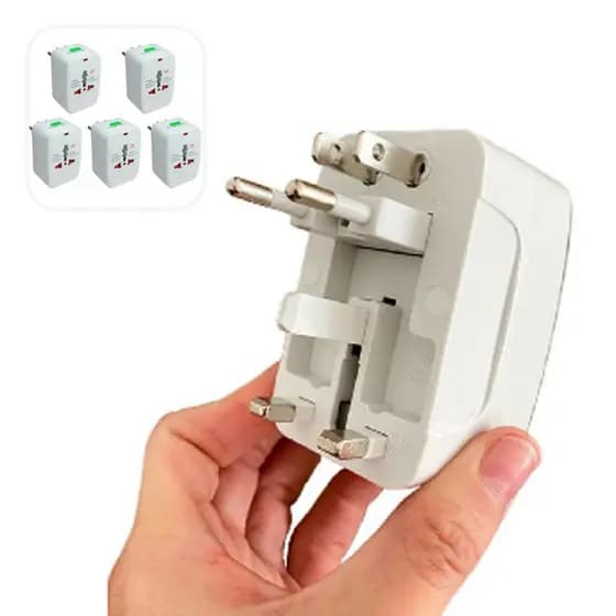 Kit 5Adaptador Tomada Plugue Padrão Europeu Bivolt Viagem Argentina Londres Europa Americana Punta Cana Cancun + Países