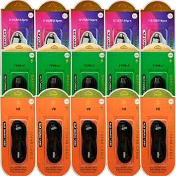 KIT COM 15 CABOS TURBO 5 CABOS TIPO C 5 CABOS COMPATIVO PARA IPHONE 5 CABOS V8 NO ATACADO PARA REVENDA