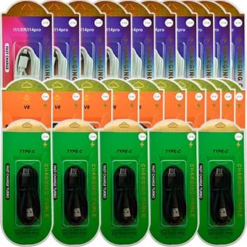 KIT COM 25 CABOS TURBO 10 CABOS COMPATIVEL PARA IPHONE 10 CABOB V8 5 CABOS TIPO C NO ATACADO PARA REVENDA
