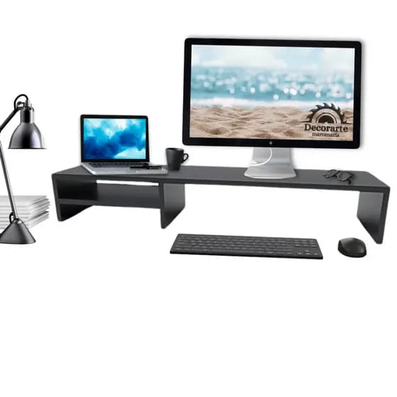 Suporte Dois Monitor 90cm Home Office Escritório MDF Preto Branco gamer