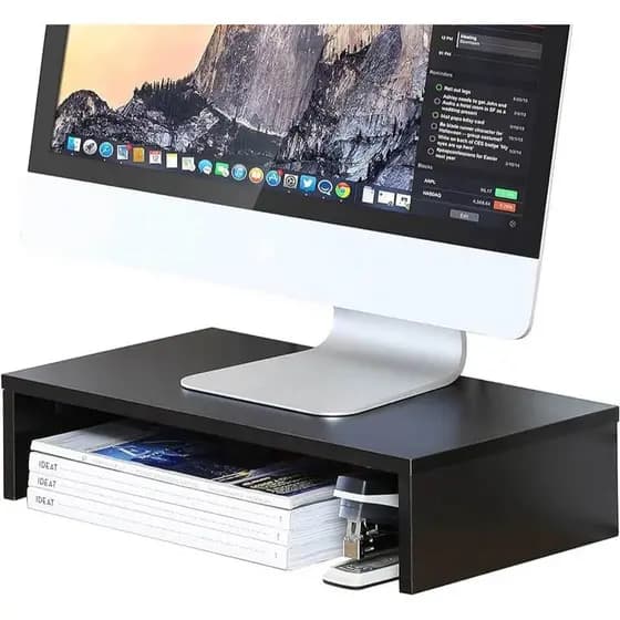 Suporte Monitor Ergonômico 100% MDF Preto Organizador Home Office Mesa
