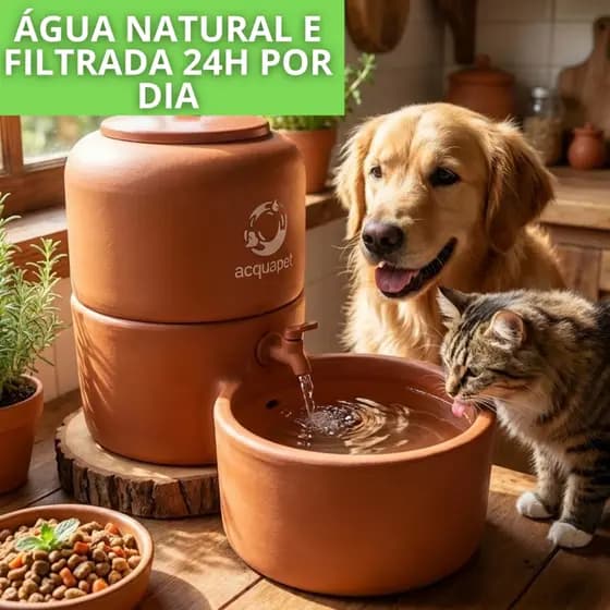 Filtro Barro Bebedouro PET 2,5L E 4L Filtro Água Cachorro Gato Cerâmica com Bomba
