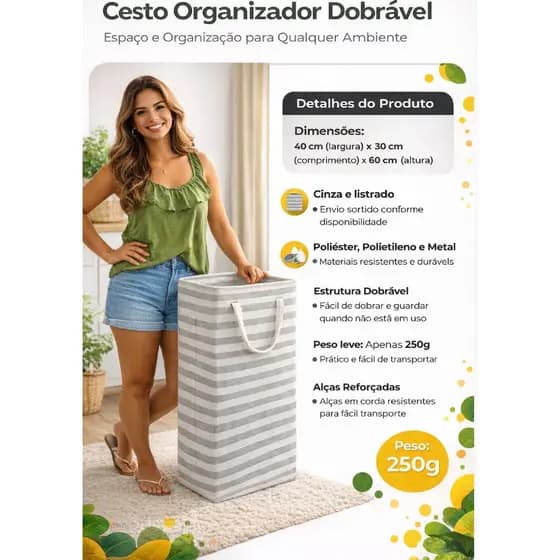 Cesto de Roupa e utilidades dobrável para roupas e organização.