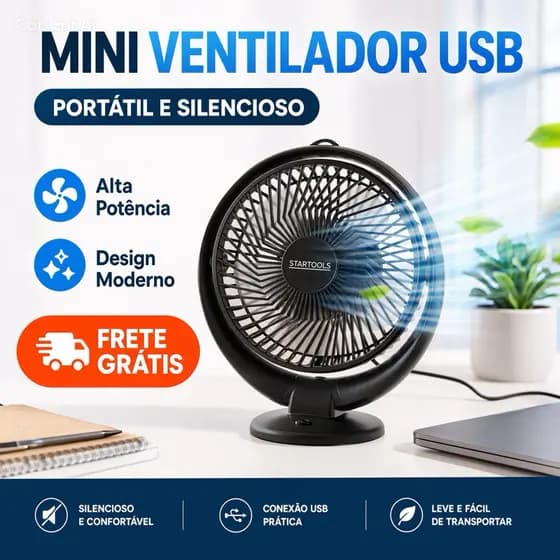 🌬️ Mini Ventilador USB Portátil Mesa Silencioso Compacto Escritório Casa Viagem Leve e Prático