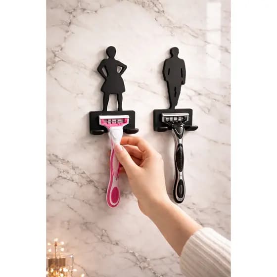 Suporte de Parede para lamina Barbeador / depilador Masculino e Feminino - Ele / Ela | Organizador Banheiro Luxo