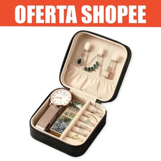 Porta Joias Portátil de Bolsa Para Viagem Joia Brincos Anéis Bijuterias